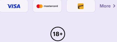 Casino footer with Visa, Mastercard, and Jeton payment icons, a “More” link, and an 18+ age restriction badge on a light grey background.